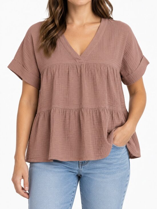 new in Tops - New In Dusty Rose Cotton Gauze Babydoll Top Size L NWT